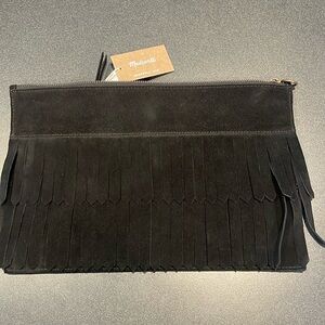 NWT Madewell Black Suede Leather Fringe Clutch